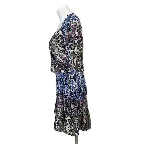 Parker Gladis Python Multicolor Print Silk Plunge Neckline Mini dress Medium - Picture 4 of 12